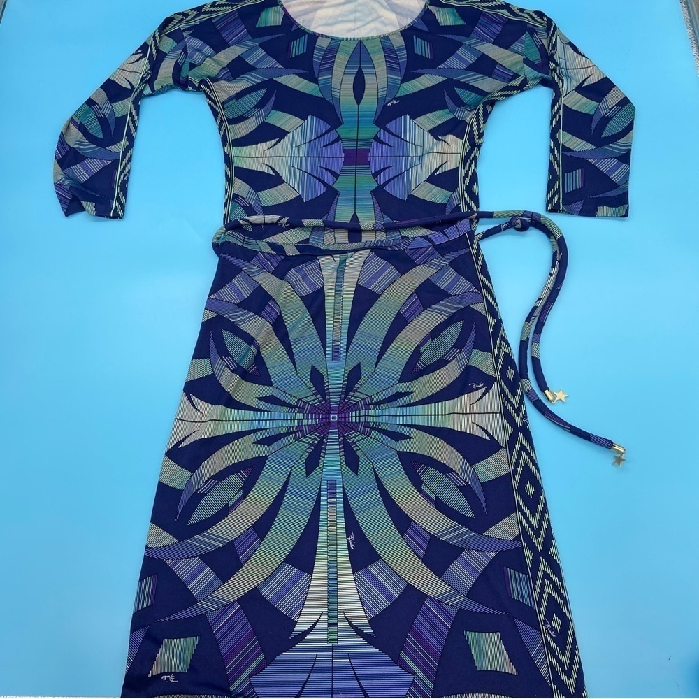 Vintage Emilio Pucci 2 Piece Skirt Set 100% Silk Geometric Pattern Multi Size 6